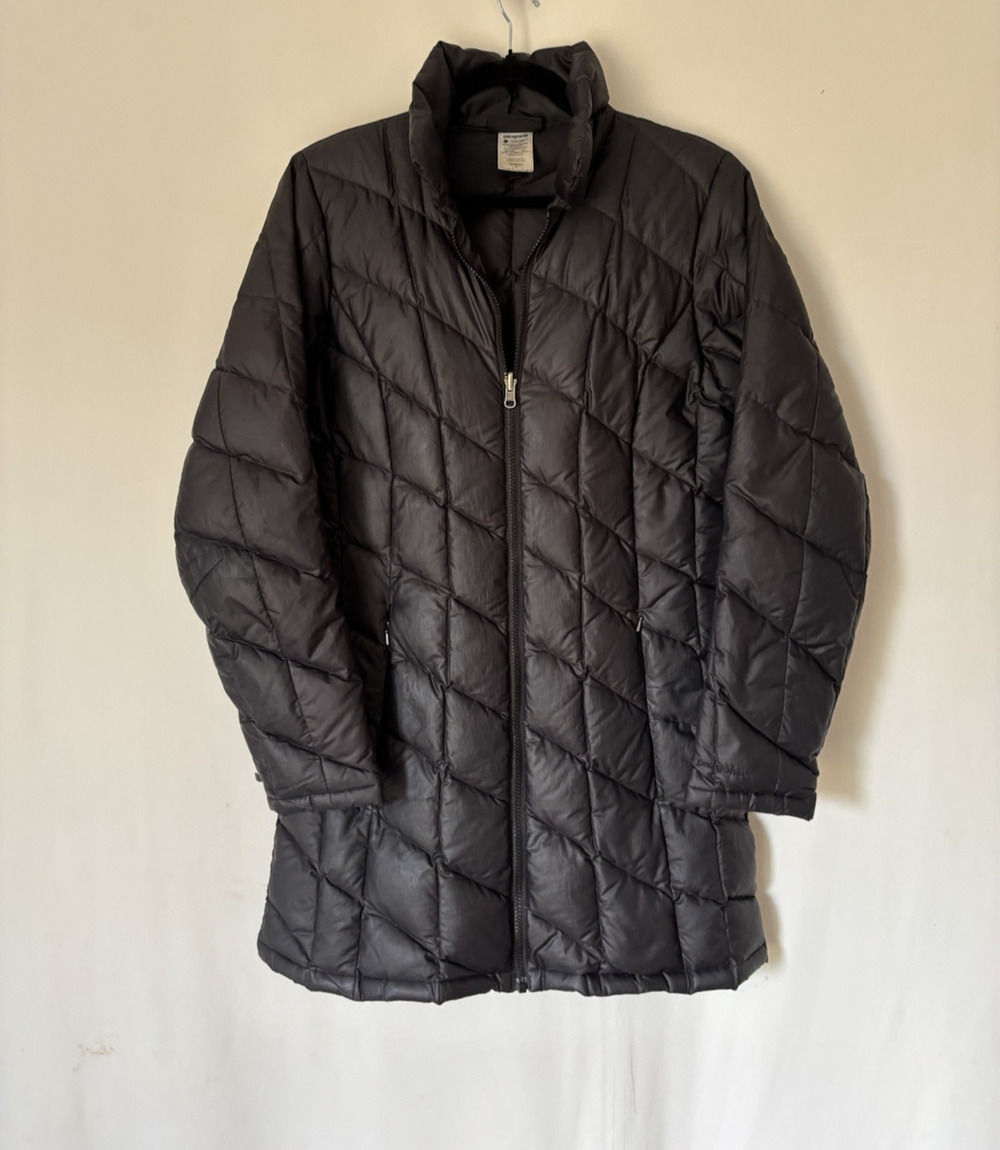 Patagonia Puffer Quilted Jacket Medium Goose Womens Black Full Zip Mock Neck